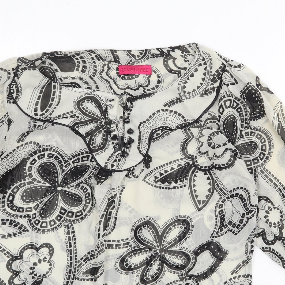 Love Label Womens Beige Floral Polyester Basic Blouse Size 8 Round Neck