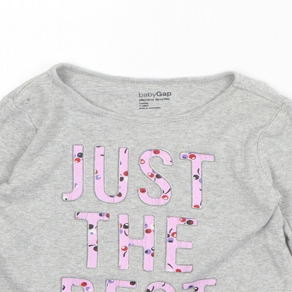 Gap Girls Grey 100% Cotton Basic T-Shirt Size 4 Years Round Neck Pullover - Just The Best