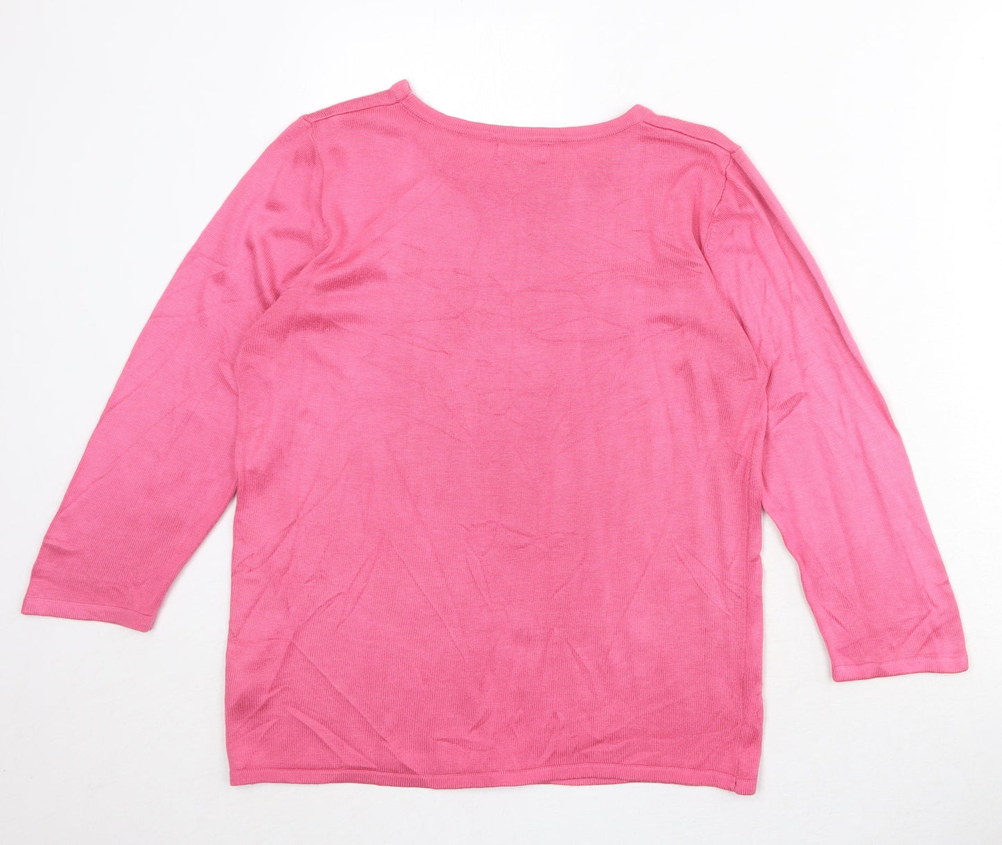 CASAMIA Womens Pink Round Neck Geometric Acrylic Pullover Jumper Size S - Feathers Print