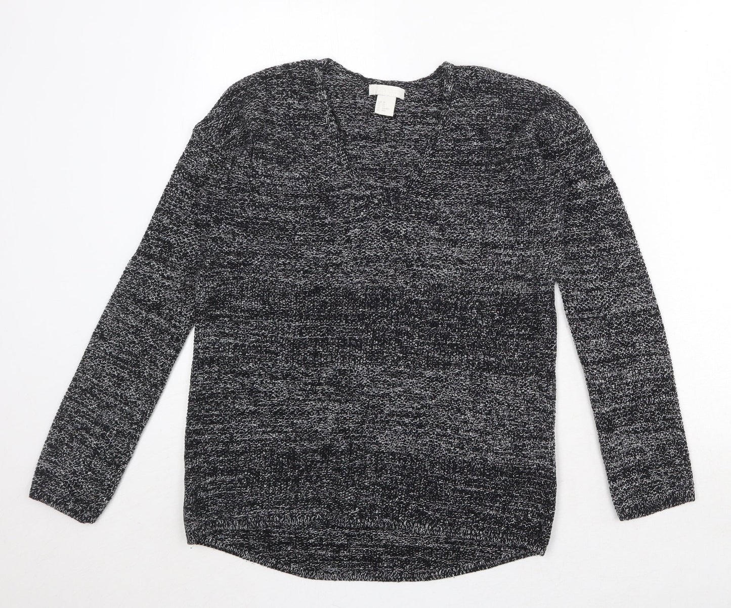H&M Womens Black V-Neck Cotton Pullover Jumper Size XS