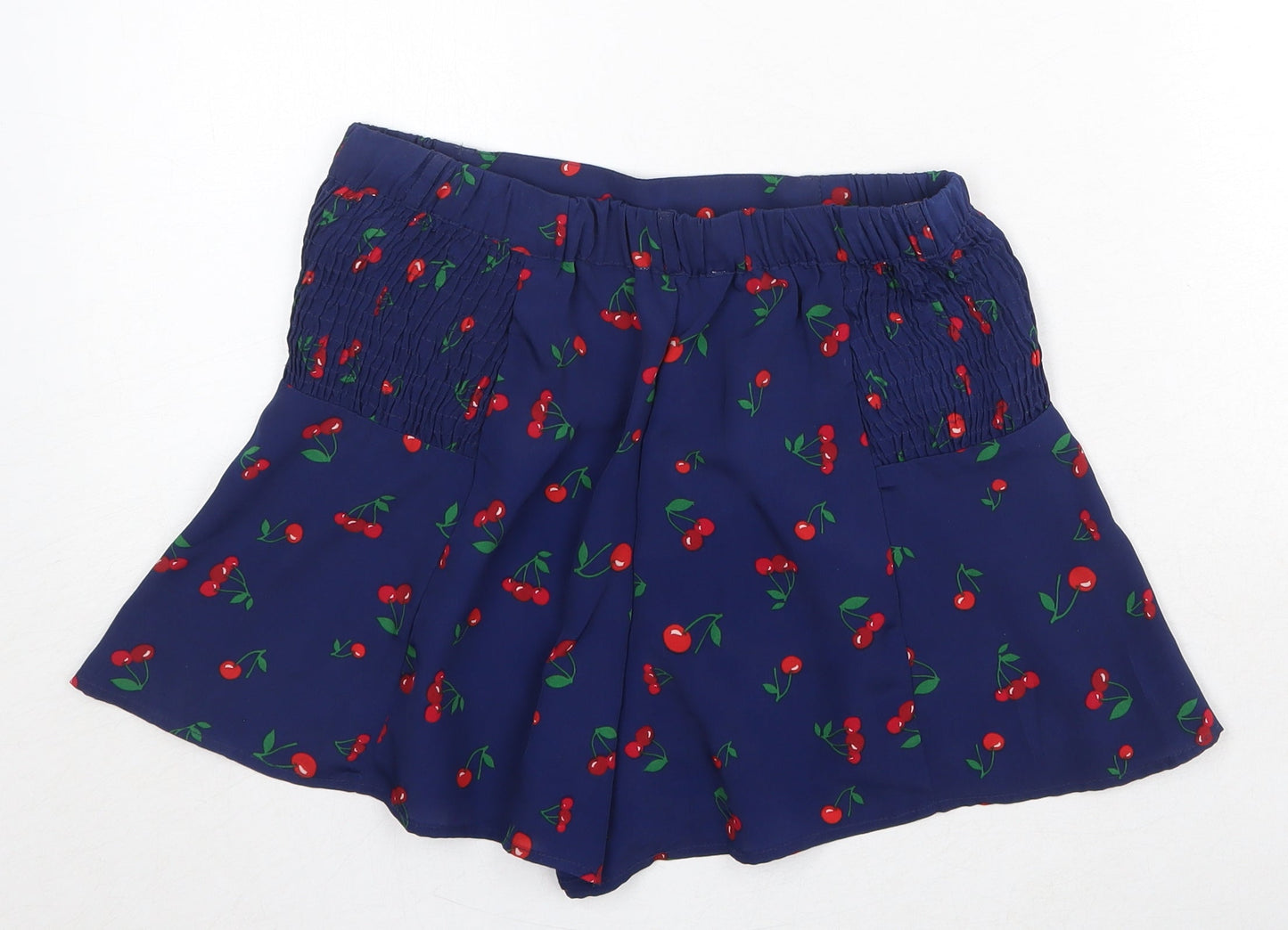 Neon Rose Womens Blue Geometric Polyester Basic Shorts Size XS Regular Pull On - Cherries Print