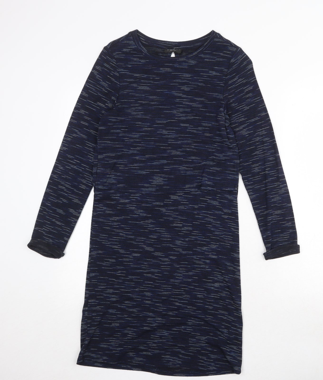 Topshop Womens Blue Geometric Viscose A-Line Size 6 Round Neck Pullover