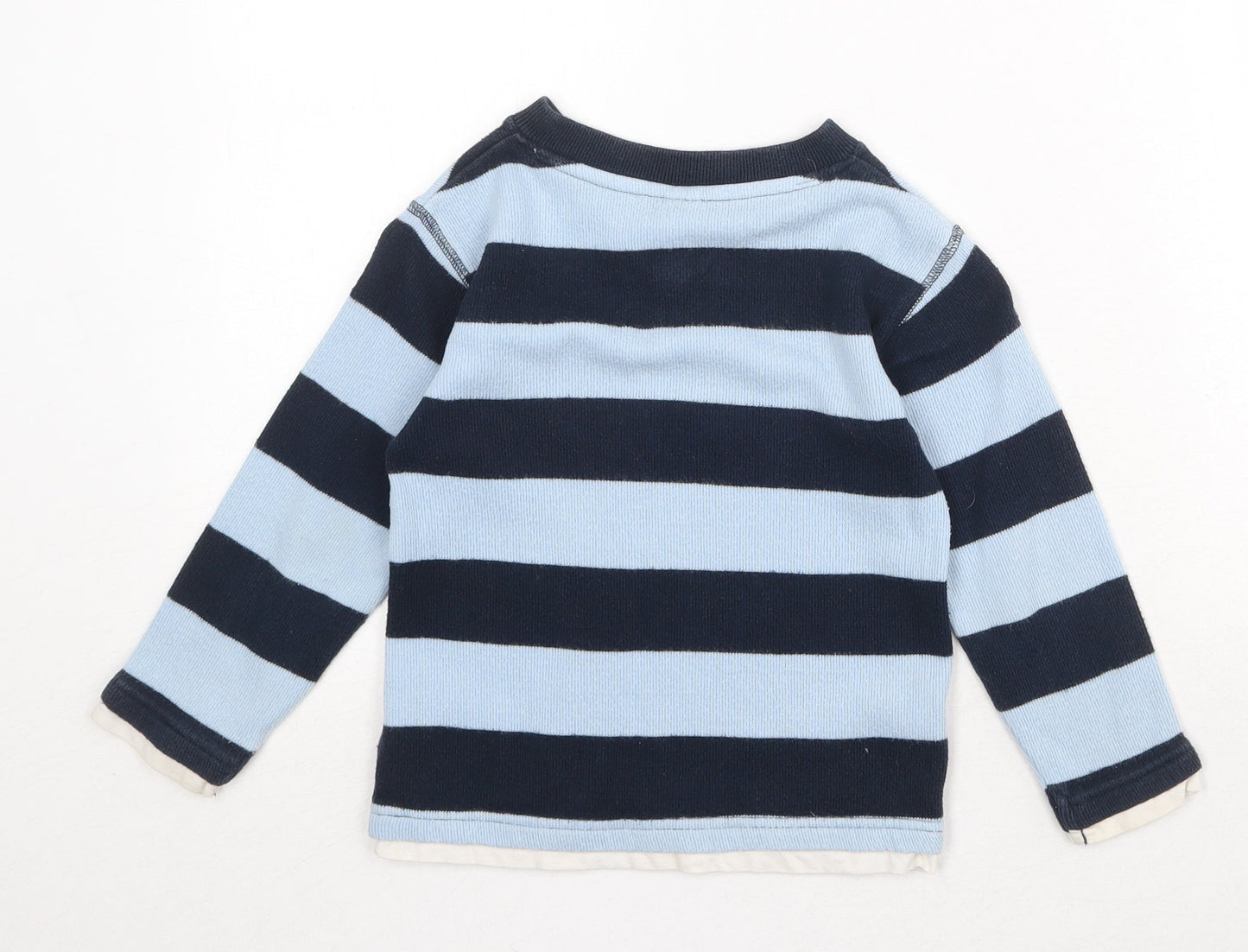 Scruff Boys Blue V-Neck Striped 100% Cotton Pullover Jumper Size 5 Years Pullover
