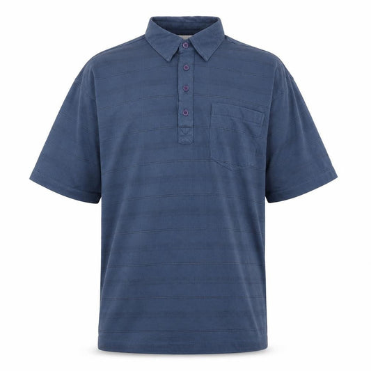 Mainstream Mens Blue Striped Polyester Polo Size M Collared Button