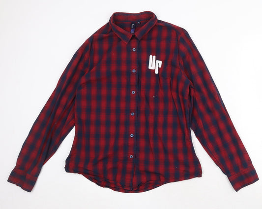 Premier Boys Red Plaid 100% Cotton Pullover Button-Up Size M Collared Button
