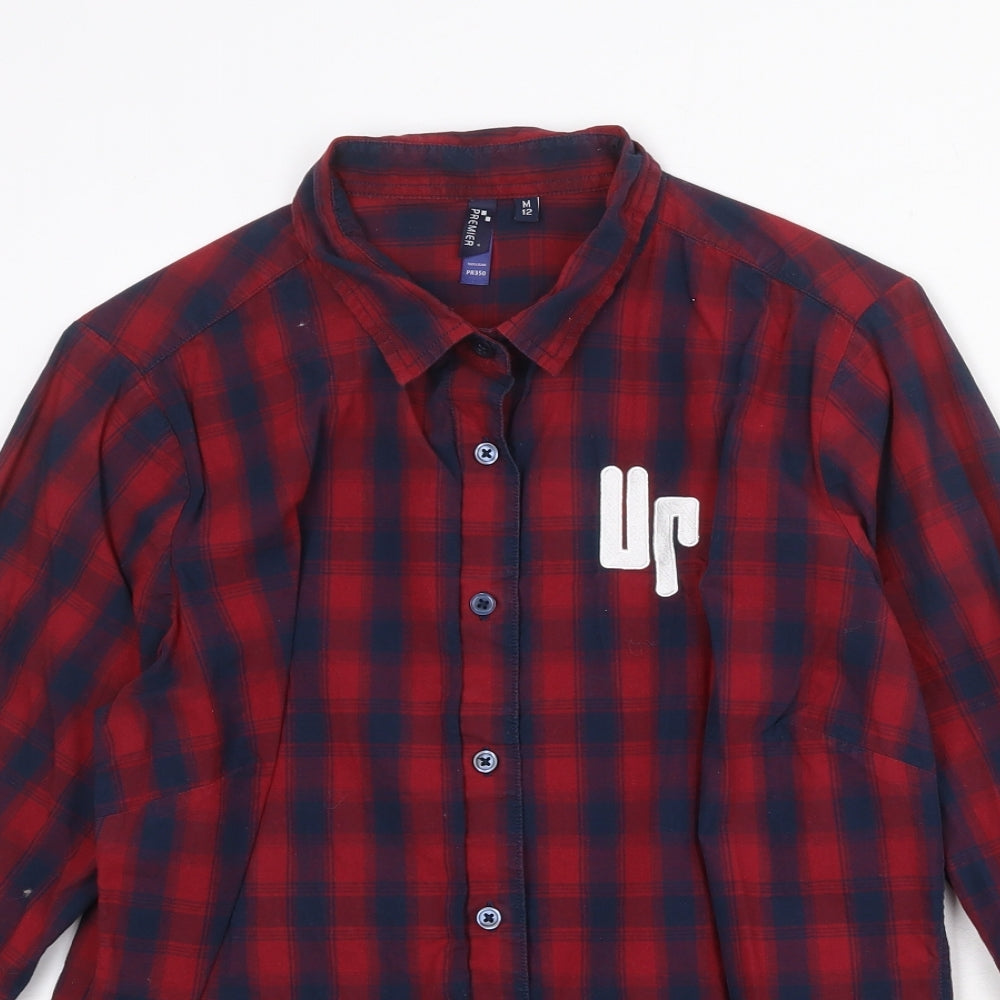 Premier Boys Red Polka Dot 100% Cotton Pullover Button-Up Size M Collared Button