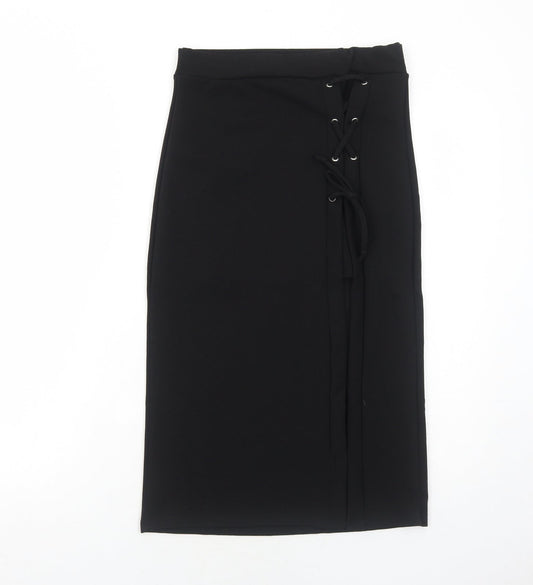 IX London Womens Black Polyester Straight & Pencil Skirt Size 10 - Lace Up Detail
