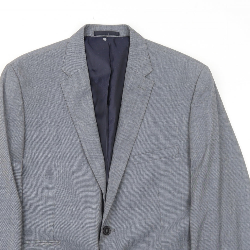 Burton Mens Grey Geometric Polyester Jacket Suit Jacket Size 40 Regular