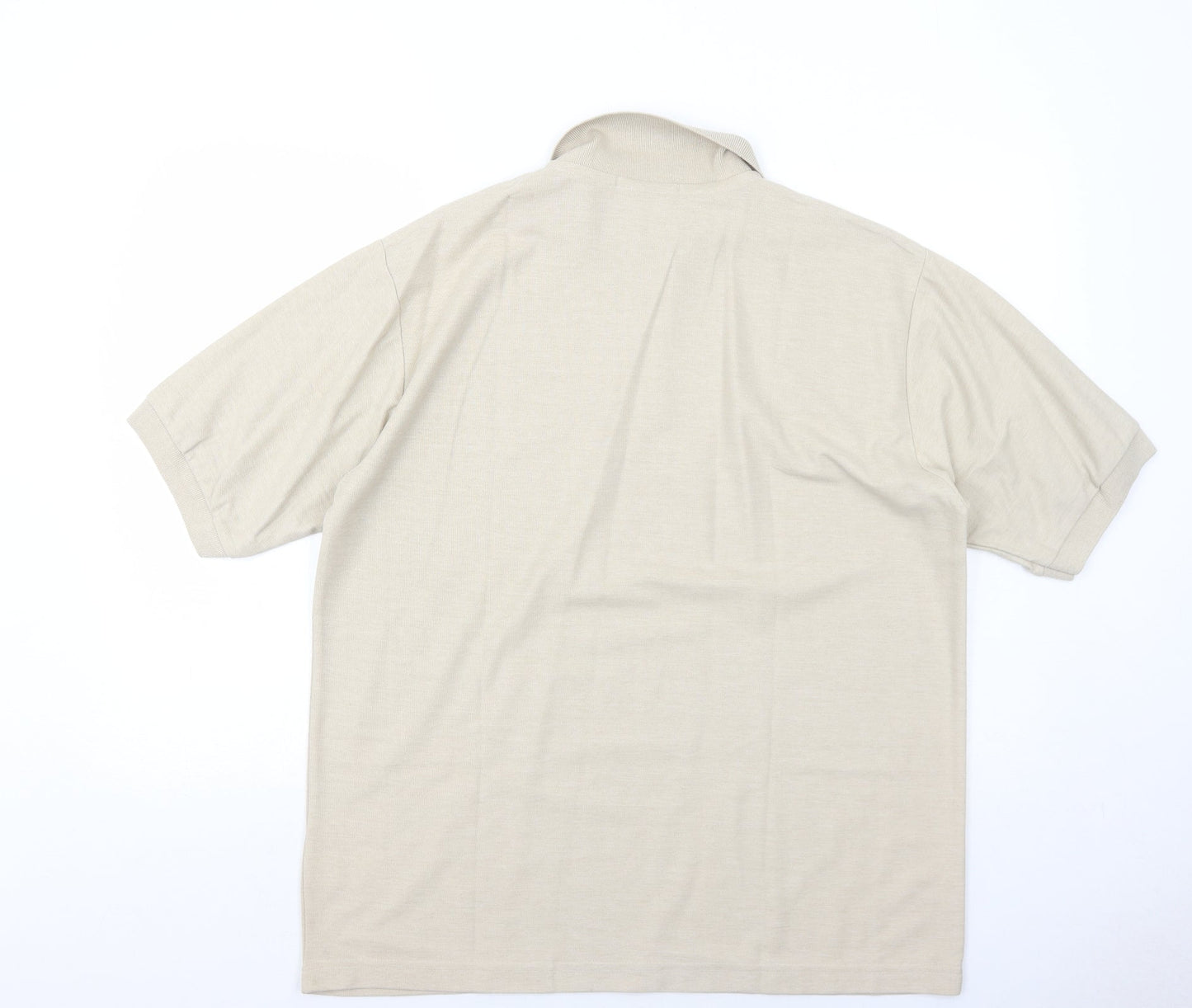 Classic Mens Beige Polyester Polo Size XL Collared Button