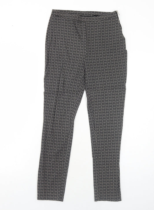 New Look Womens Black Geometric Viscose Trousers Size 8 Regular Zip
