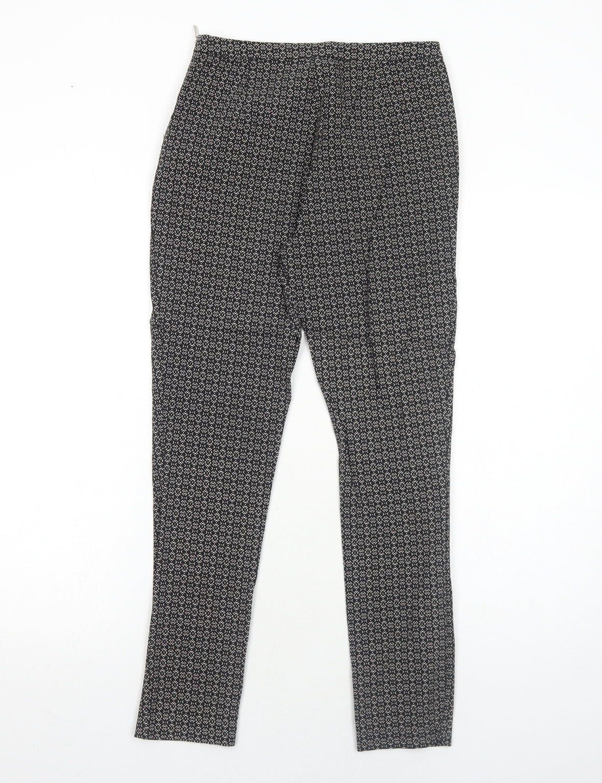 New Look Womens Black Geometric Viscose Trousers Size 8 Regular Zip