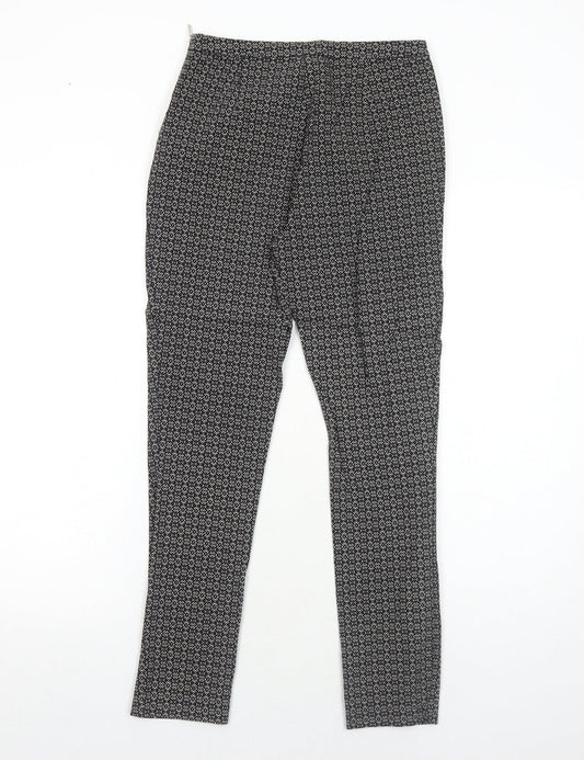 New Look Womens Black Geometric Viscose Trousers Size 8 Regular Zip