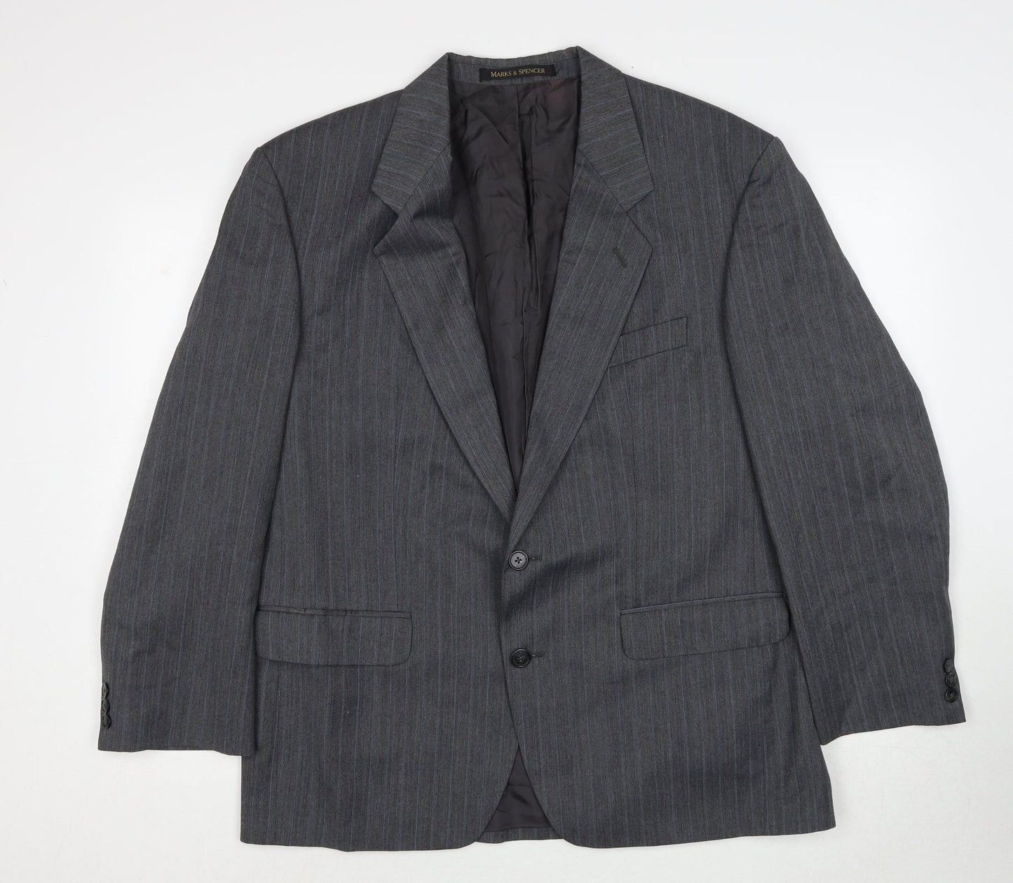 Marks and Spencer Mens Grey Striped Polyester Jacket Suit Jacket Size 42 Regular