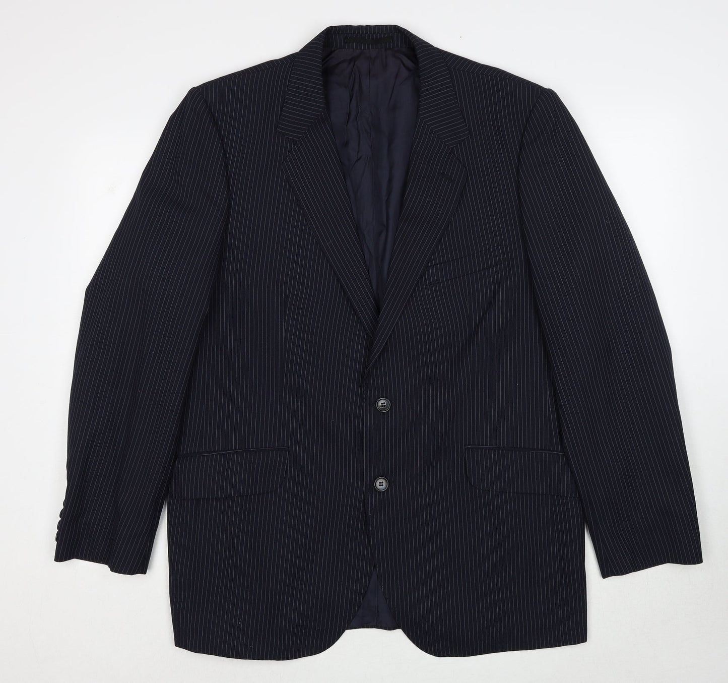 Varteks Mens Blue Striped Polyester Jacket Suit Jacket Size 44 Regular