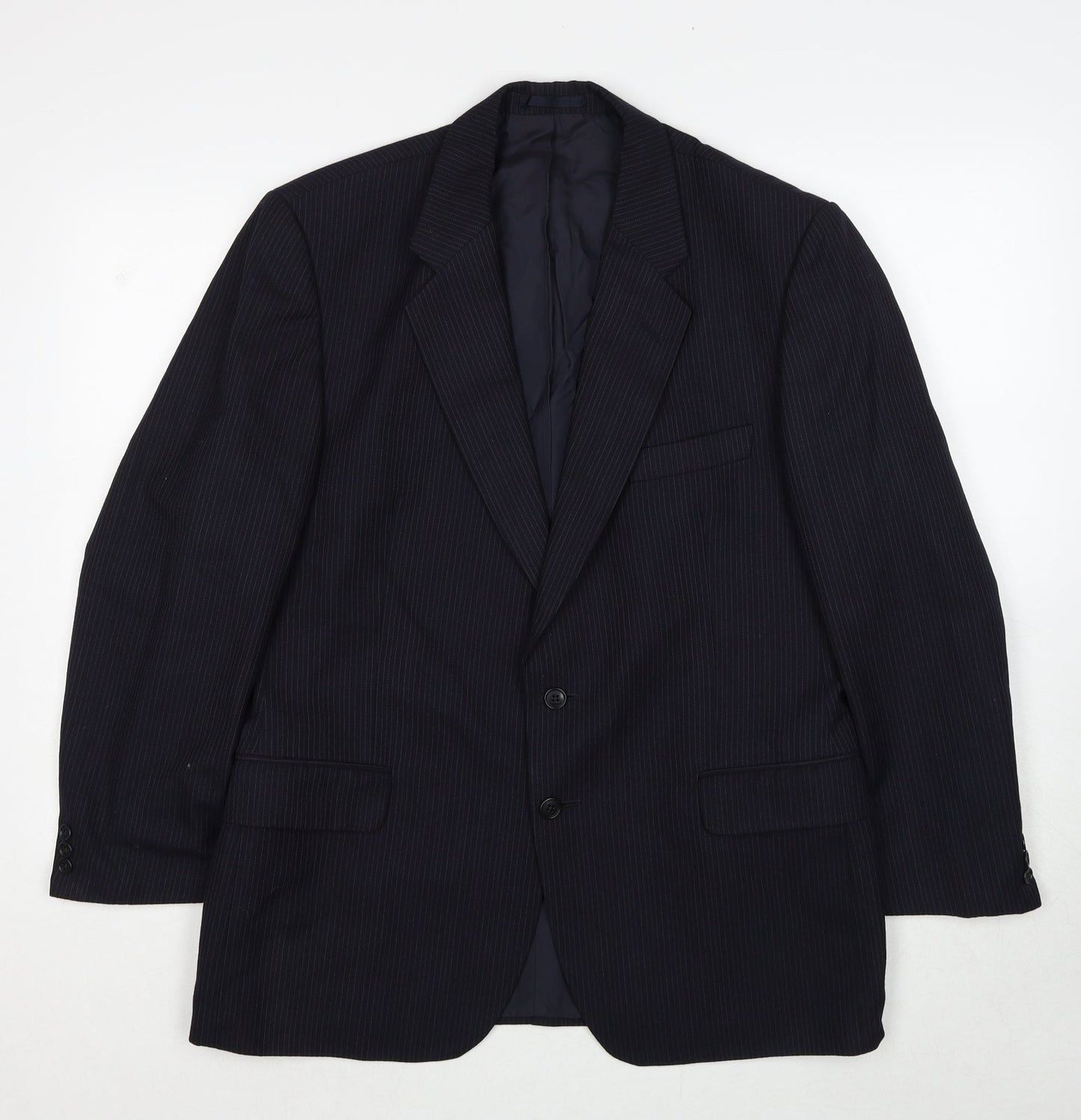 Marks and Spencer Mens Black Striped Polyester Jacket Suit Jacket Size 42 Regular