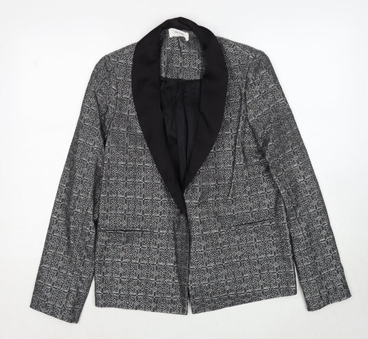 SOFT GREY Womens Silver Geometric Jacket Blazer Size 10 Button