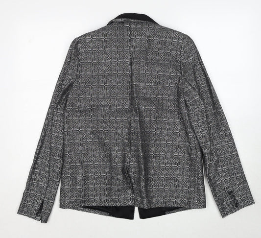 SOFT GREY Womens Silver Geometric Jacket Blazer Size 10 Button