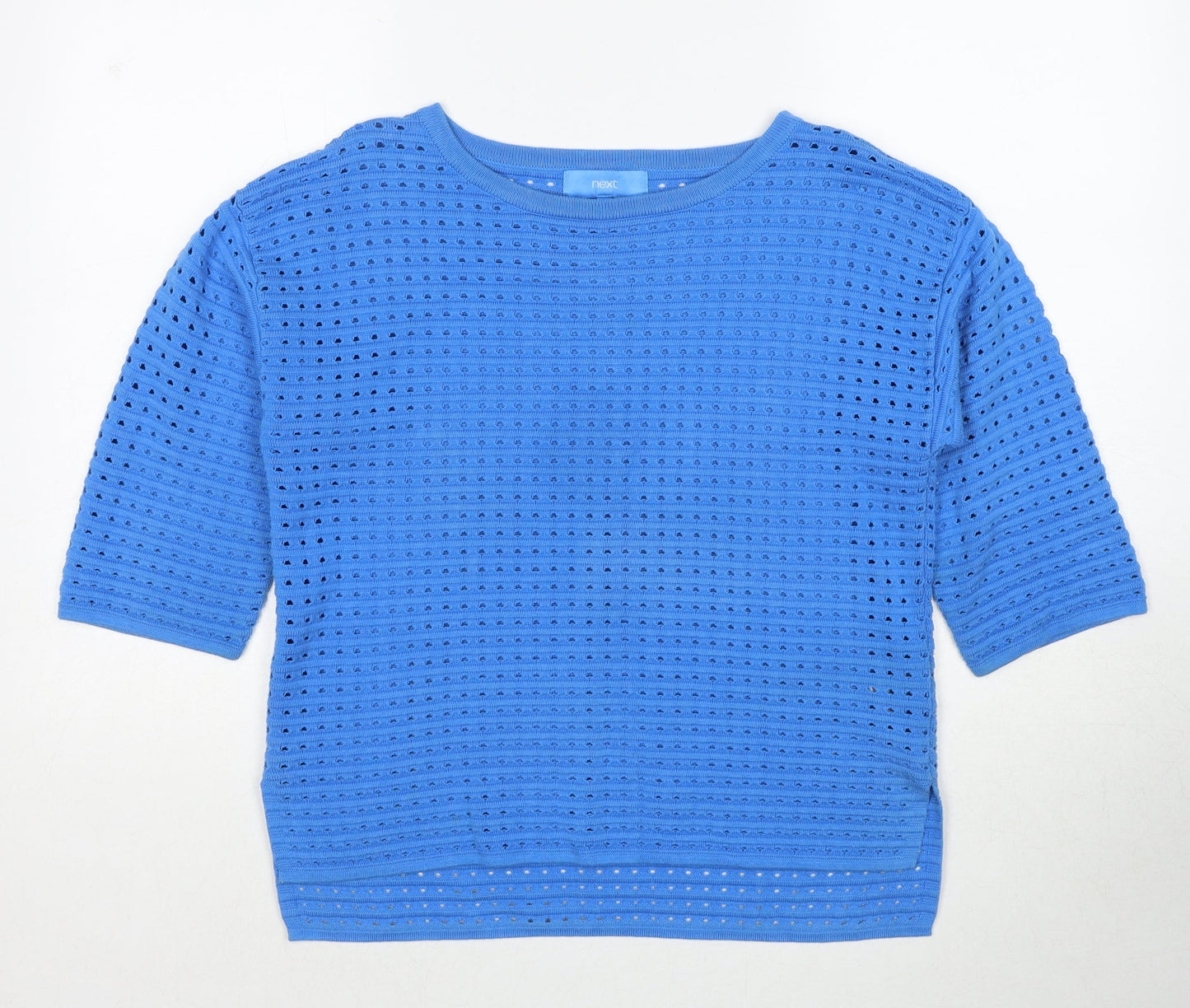 NEXT Womens Blue Round Neck Geometric Cotton Pullover Jumper Size 8