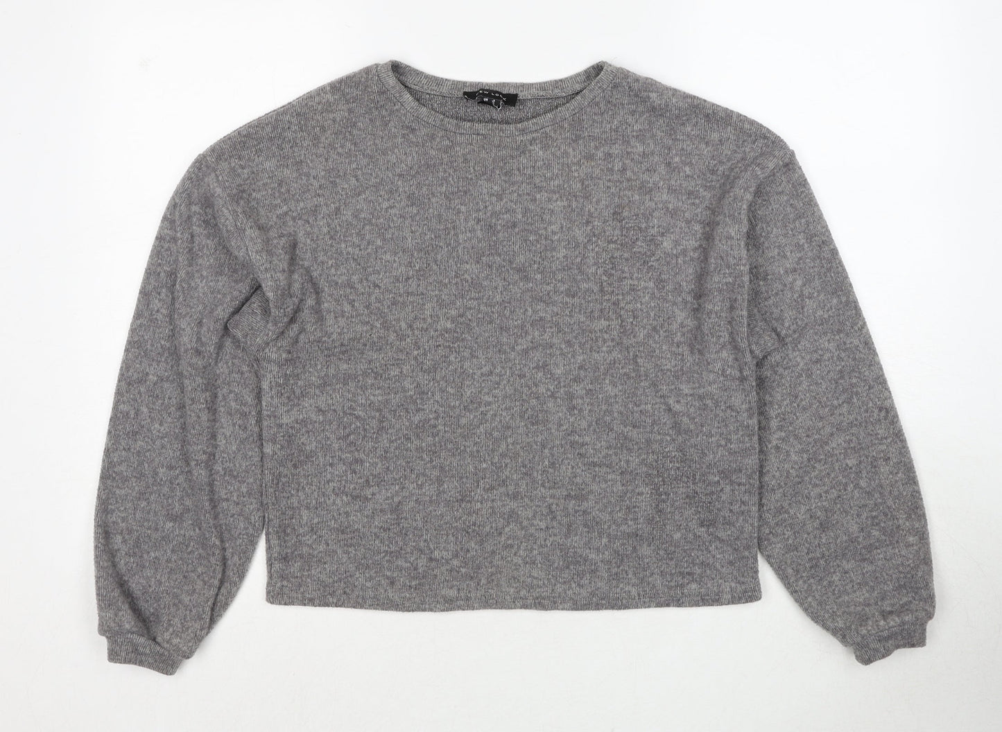 New Look Womens Grey Round Neck Geometric Polyester Pullover Jumper Size S