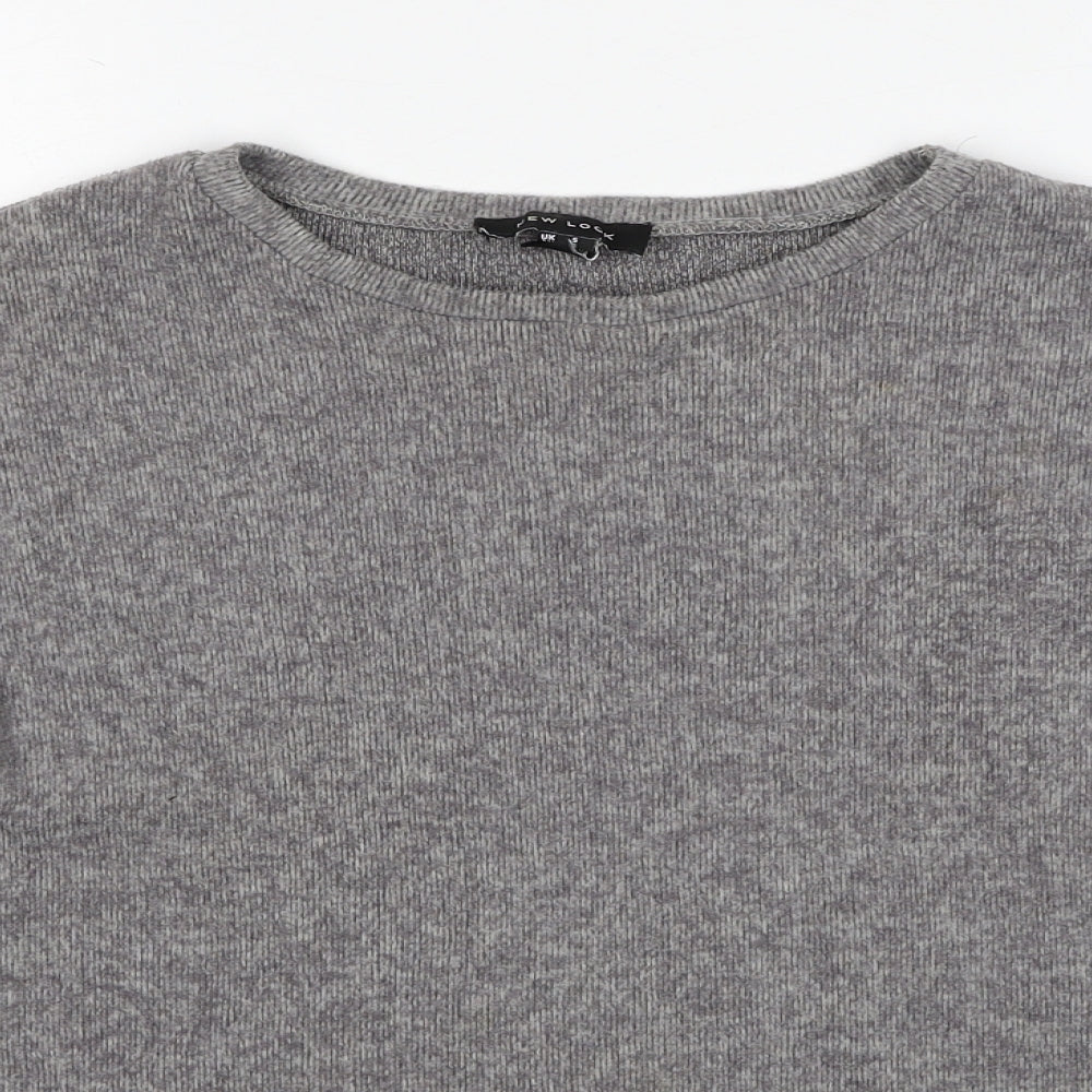 New Look Womens Grey Round Neck Geometric Polyester Pullover Jumper Size S