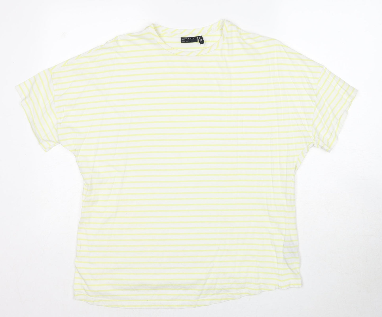 ASOS Womens Yellow Striped Cotton Basic T-Shirt Size 6 Round Neck