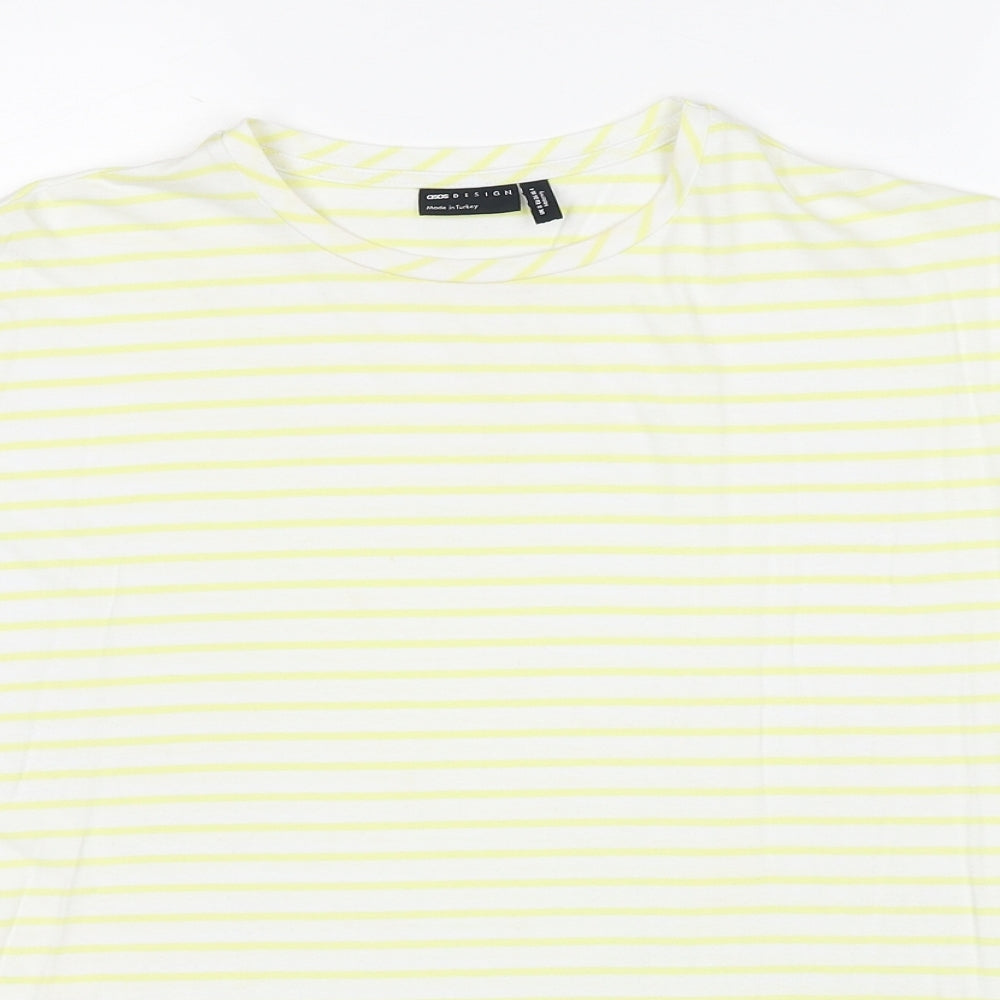 ASOS Womens Yellow Striped Cotton Basic T-Shirt Size 6 Round Neck
