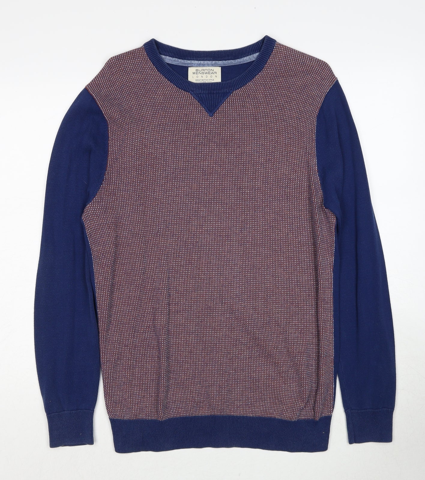 Burton Mens Blue Round Neck Geometric Cotton Pullover Jumper Size M Long Sleeve