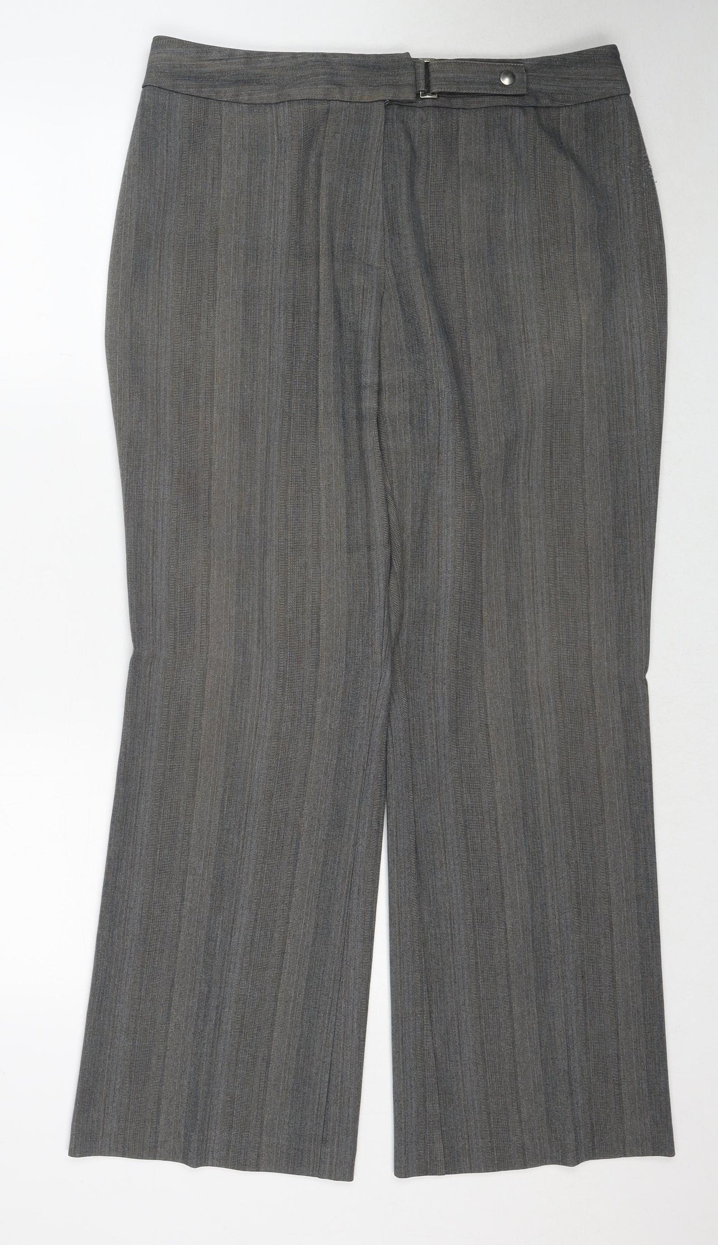 Marks and Spencer Womens Grey Striped Polyester Trousers Size 16 Regular Zip