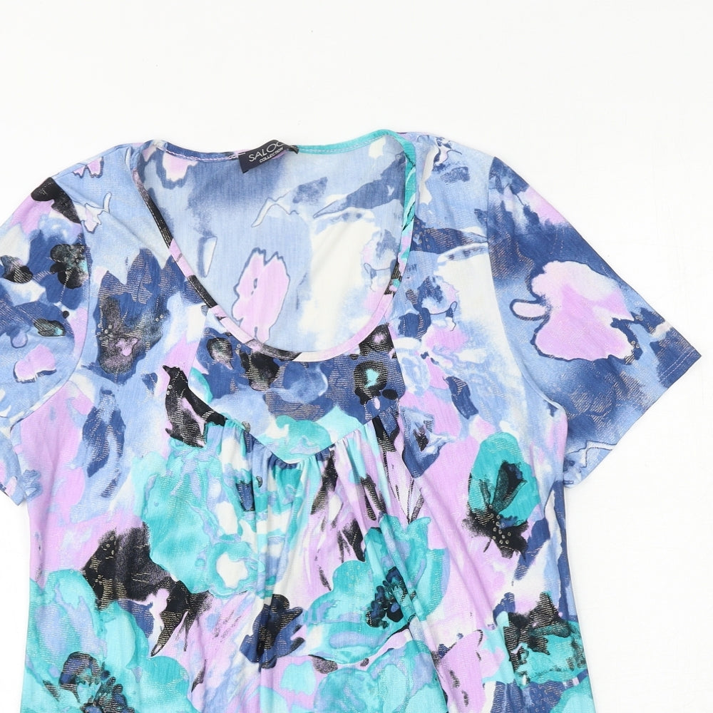 Saloos Womens Multicoloured Floral Polyester Basic T-Shirt Size S Round Neck