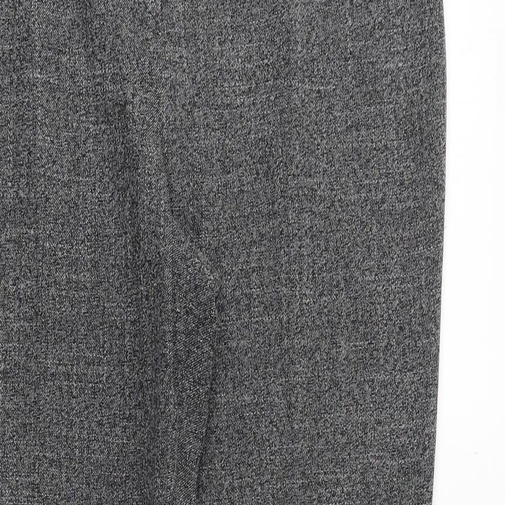 M&Co Womens Grey Geometric Polyester Chino Trousers Size 14 Regular Zip