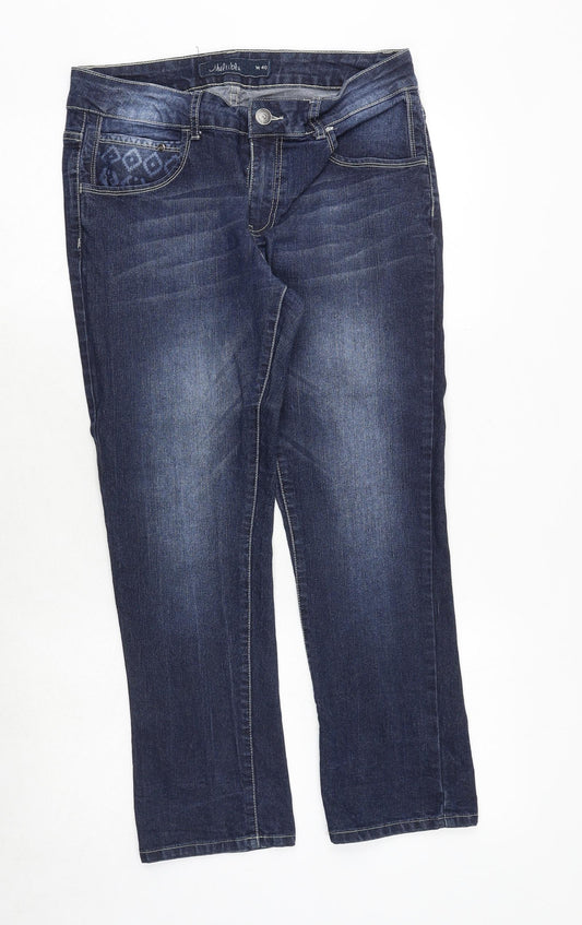 Multiblu Womens Blue Cotton Straight Jeans Size 12 Regular Zip