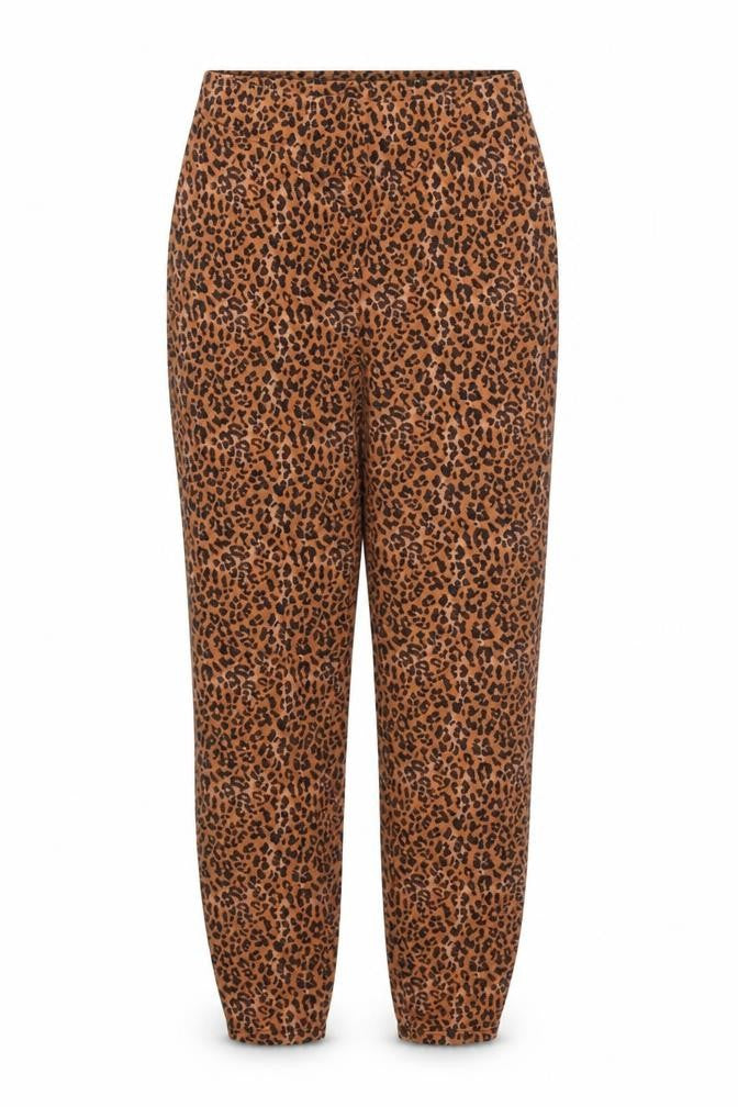 Front view of ASOS women’s orange animal print polyester trousers, size UK 10, regular - leopard print