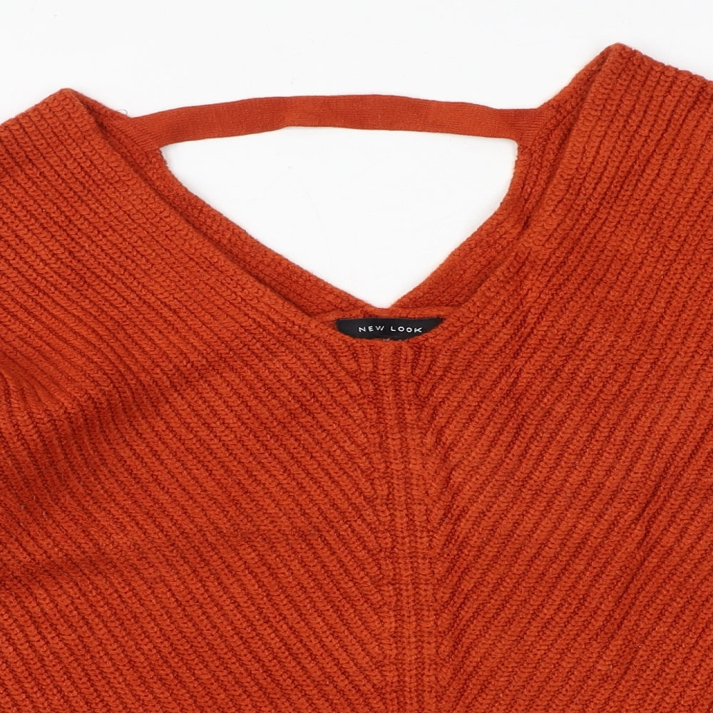 New Look Womens Orange V-Neck Acrylic Pullover Jumper Size S