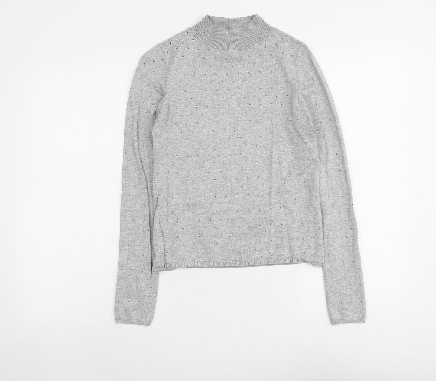 Stradivarius Womens Grey Mock Neck Geometric Acrylic Pullover Jumper Size M