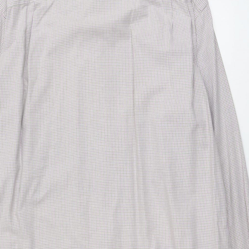 Marks and Spencer Mens Pink Check Polyester Button-Up Size 16.5 Collared Button
