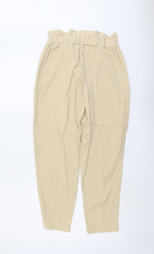 H&M Womens Beige Viscose Carrot Trousers Size S L26 in Regular Button