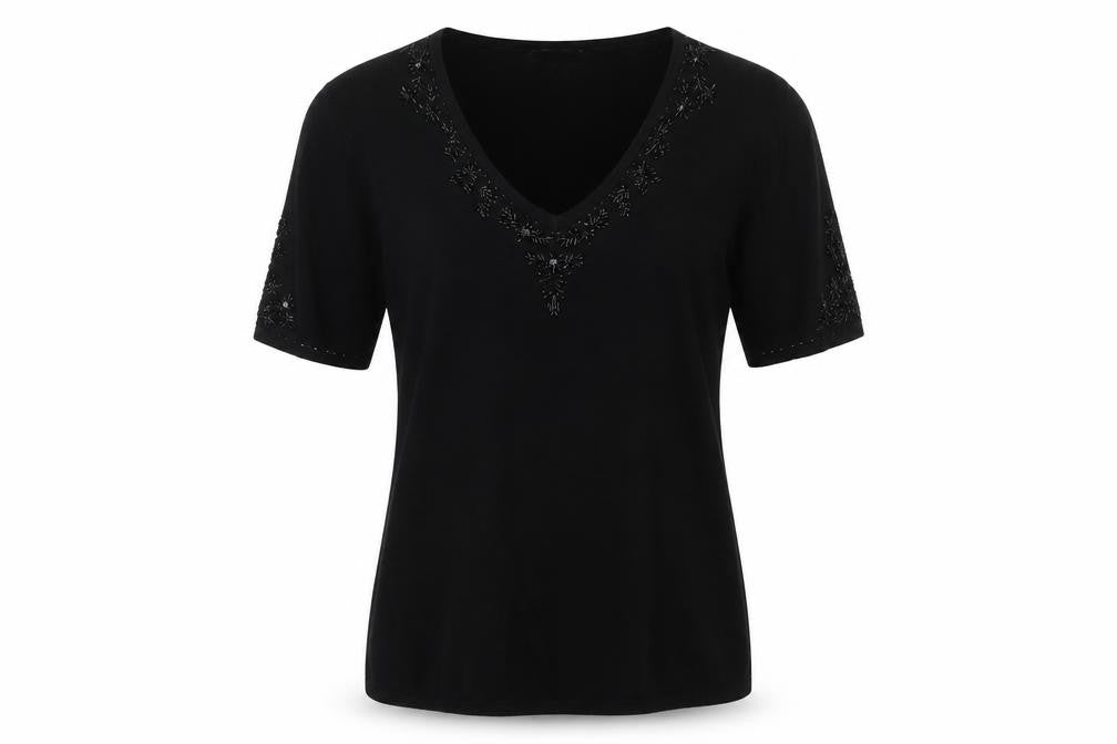 Whisper Womens Black V-Neck Viscose Pullover Jumper Size M