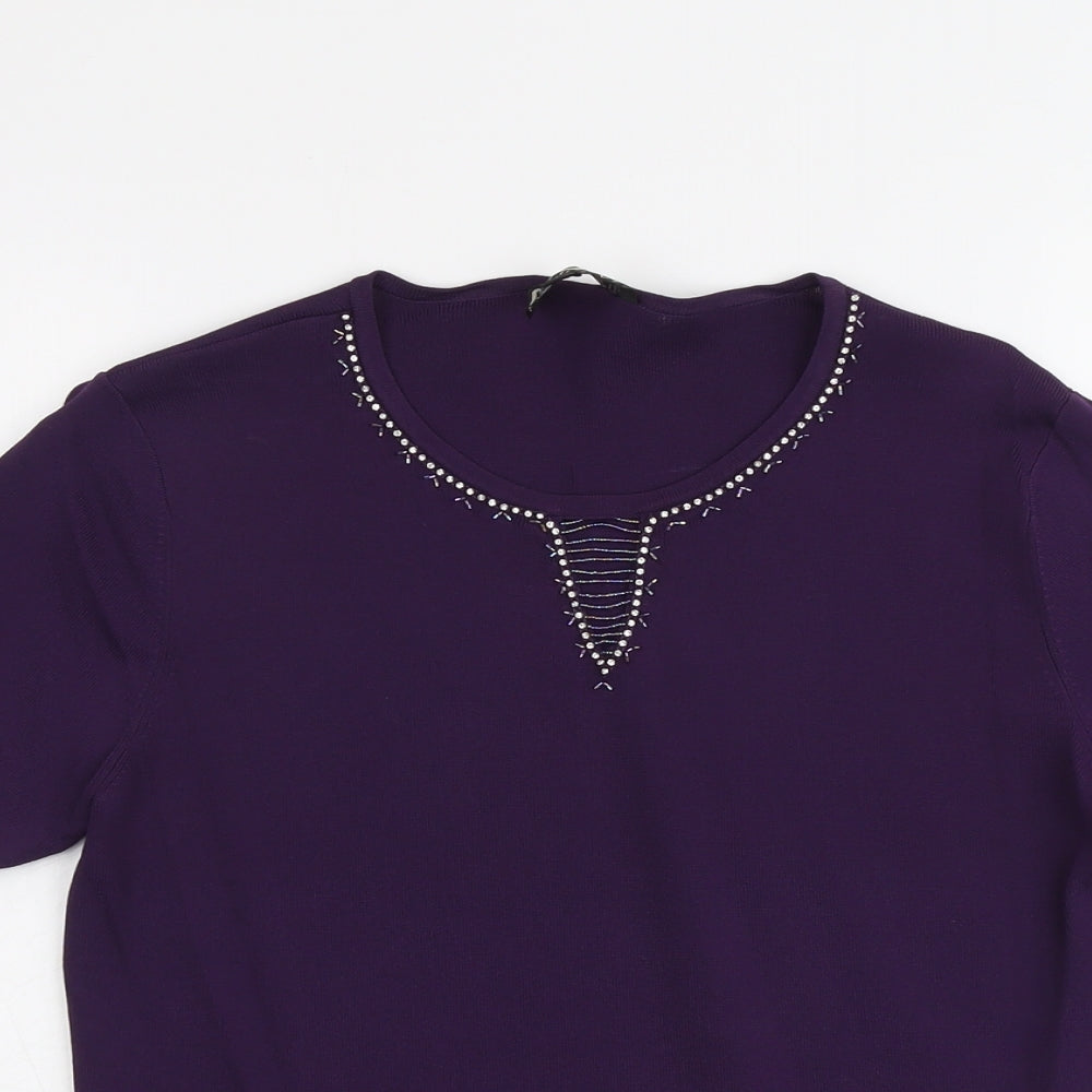 Casamia Womens Purple Round Neck Viscose Pullover Jumper Size M