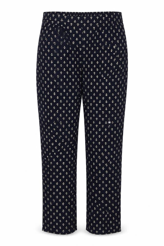 Amphora Womens Blue Geometric Viscose Trousers Size XL L31 in Regular - Anchor Print