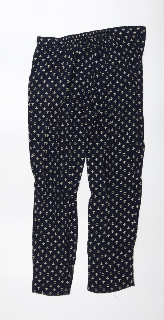 Amphora Womens Blue Geometric Viscose Trousers Size XL L31 in Regular - Anchor Print