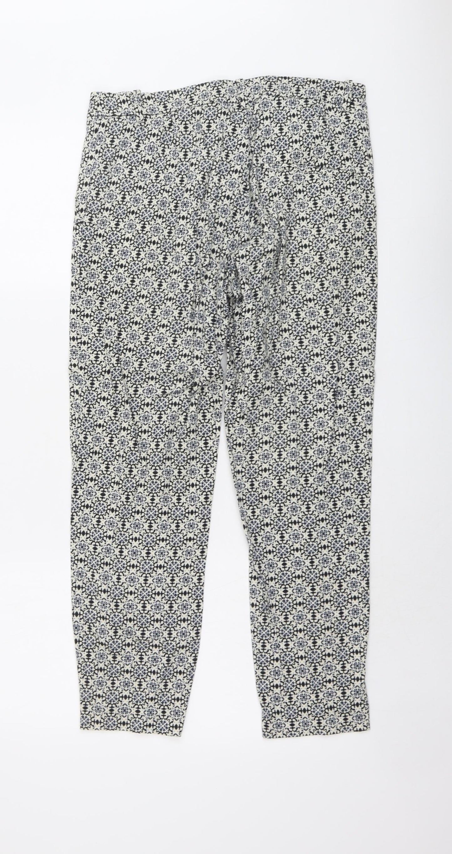 H&M Womens Black Geometric Cotton Trousers Size 10 L25 in Regular Button