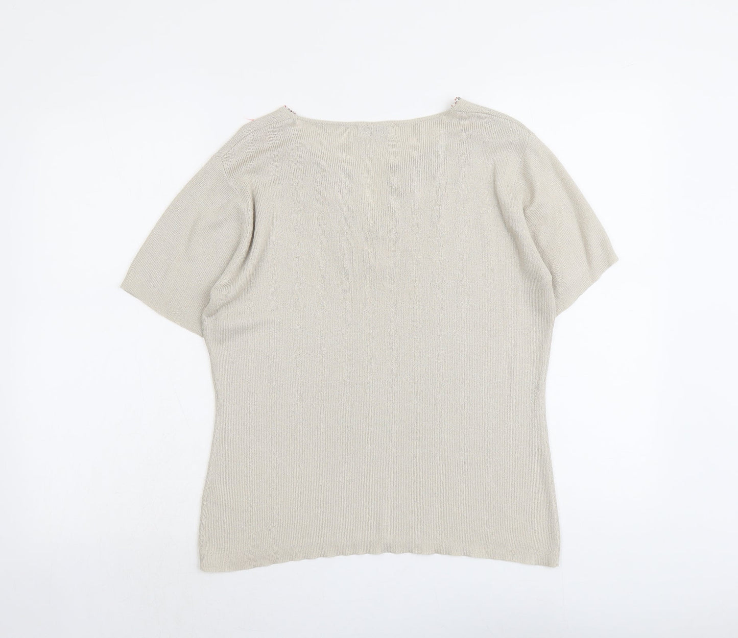 Essentials Womens Beige V-Neck Floral Acrylic Henley Jumper Size 14