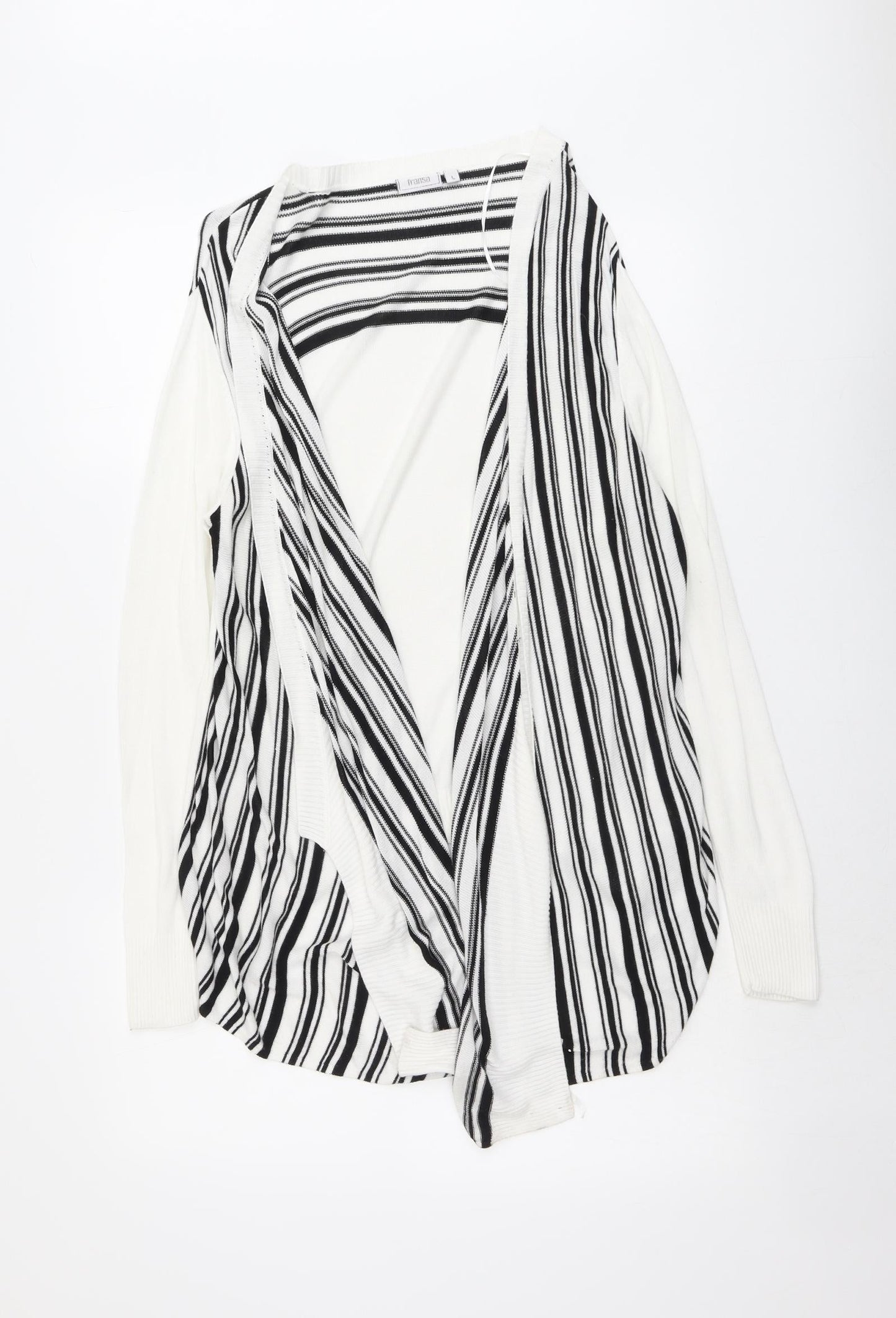 Fransa Womens White V-Neck Striped Viscose Cardigan Jumper Size L