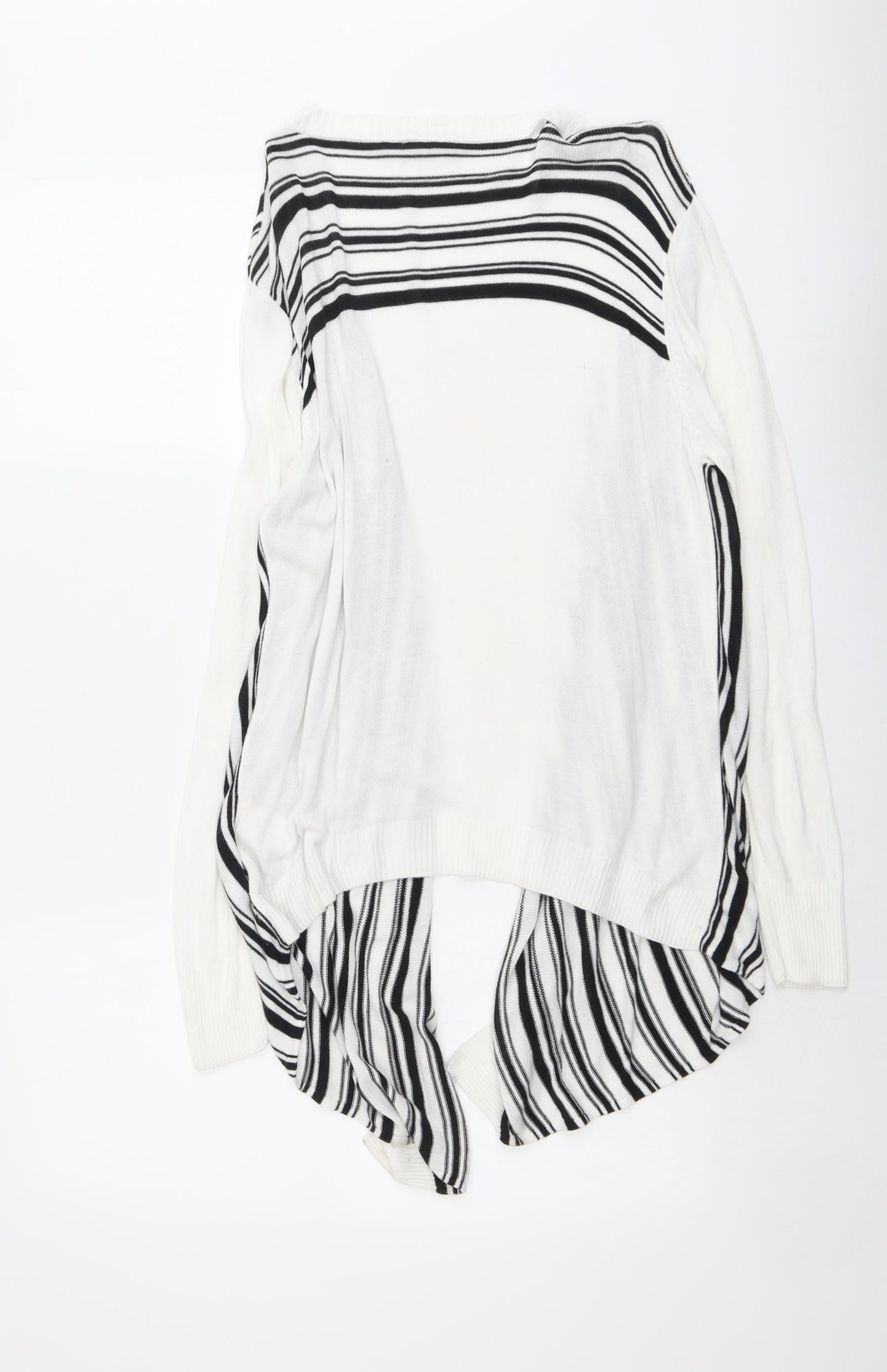 Fransa Womens White V-Neck Striped Viscose Cardigan Jumper Size L