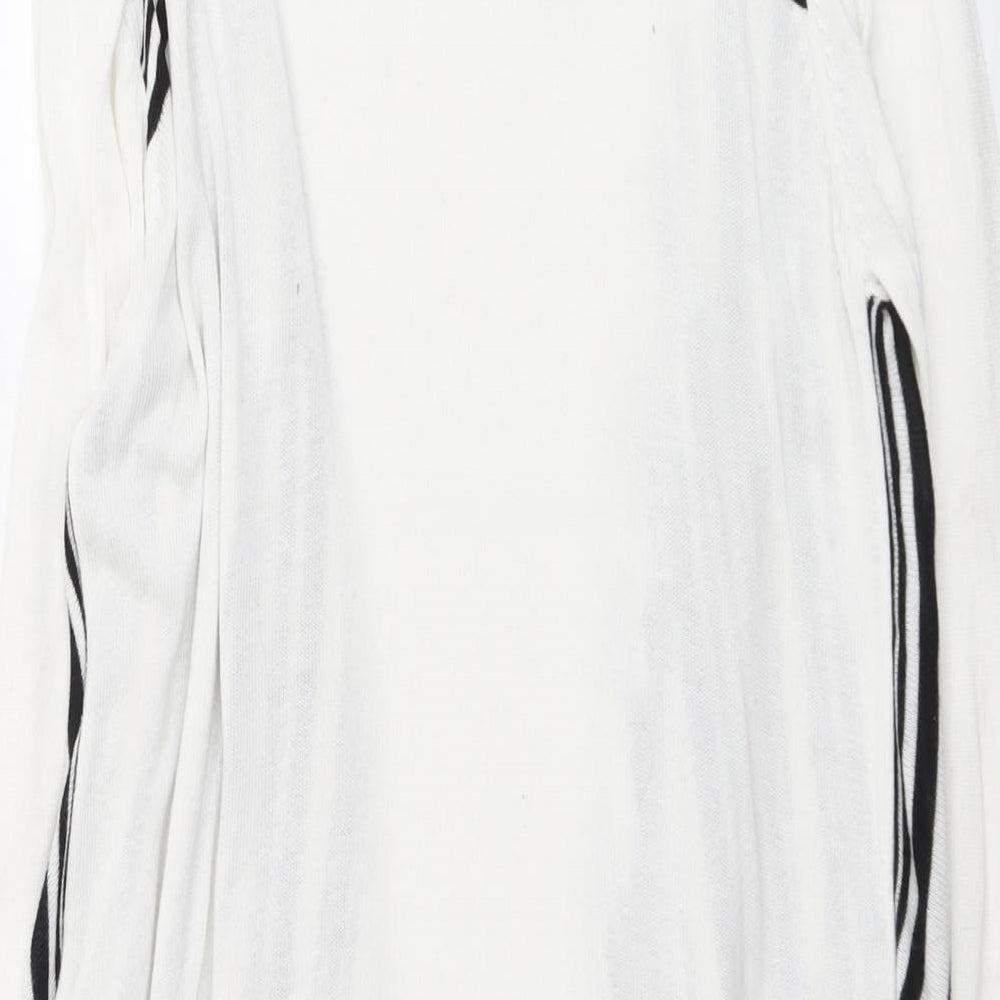 Fransa Womens White V-Neck Striped Viscose Cardigan Jumper Size L