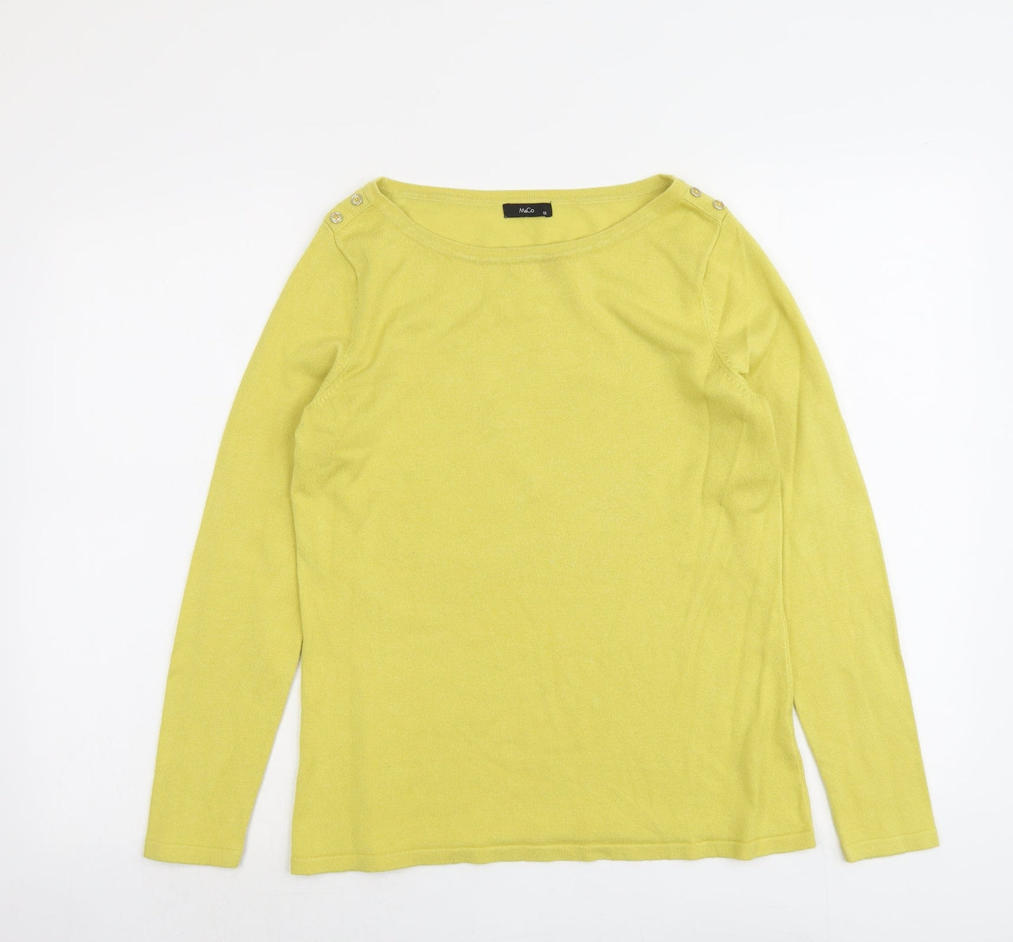 M&Co Womens Yellow Boat Neck Viscose Pullover Jumper Size 12