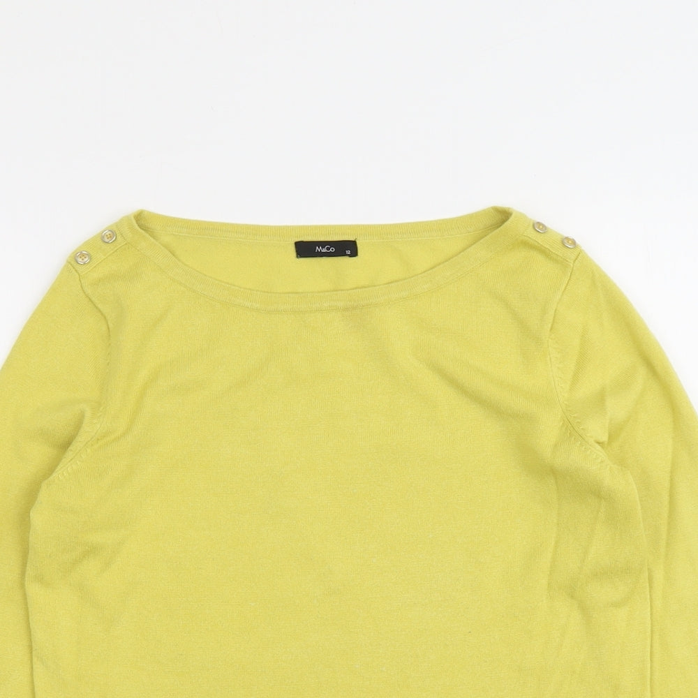 M&Co Womens Yellow Boat Neck Viscose Pullover Jumper Size 12