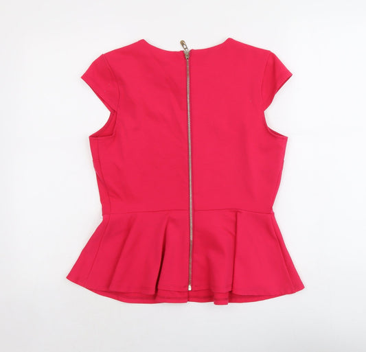 WD.NY Womens Pink Polyester Basic Blouse Size M Boat Neck - Peplum