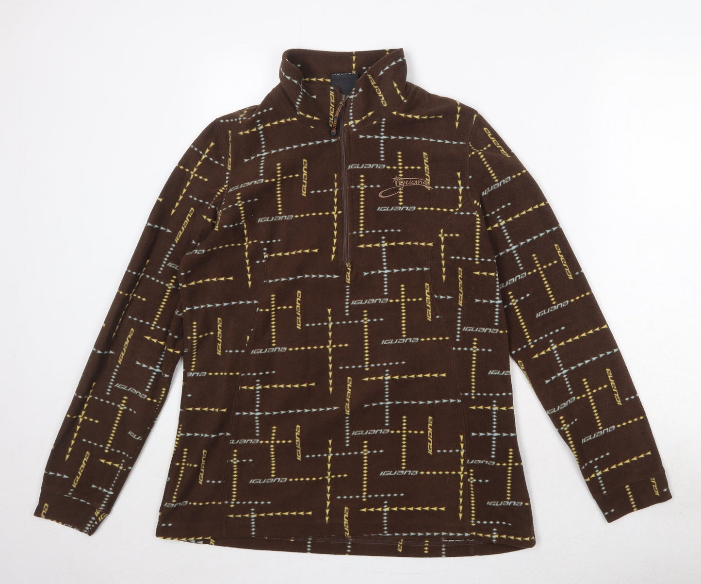 Iguana Womens Brown Geometric Polyester Pullover Sweatshirt Size 14 Zip