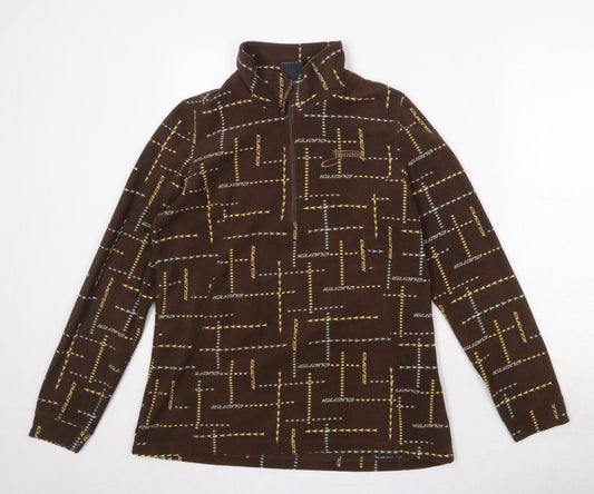 Iguana Womens Brown Geometric Polyester Pullover Sweatshirt Size 14 Zip